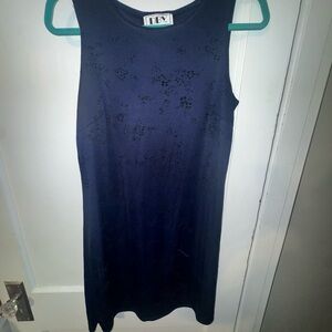 Women's Navy Dress with black floral velvet design